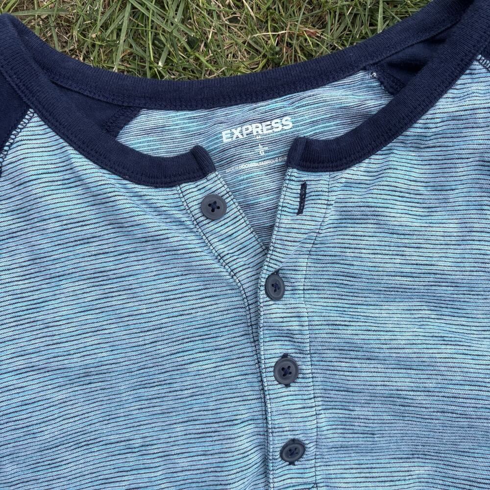 Express Men's Large Blue Heathered Henley Shirt Size Cotton